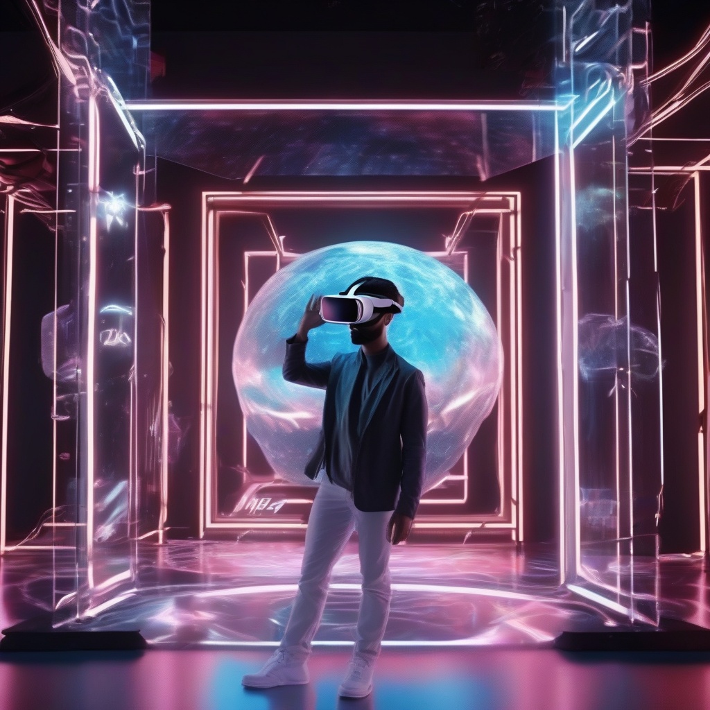 Futuristic marketing concept with virtual reality and holographic displays