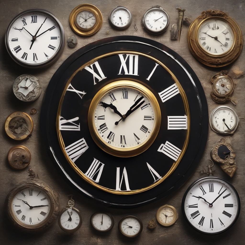 Clock surrounded by various content types